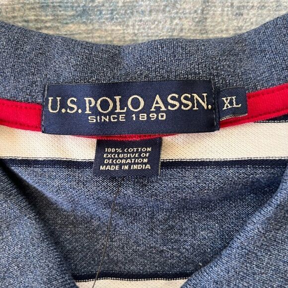 NWT! US Polo Assn Blue White Striped Polo Tee XL - Picture 3 of 7
